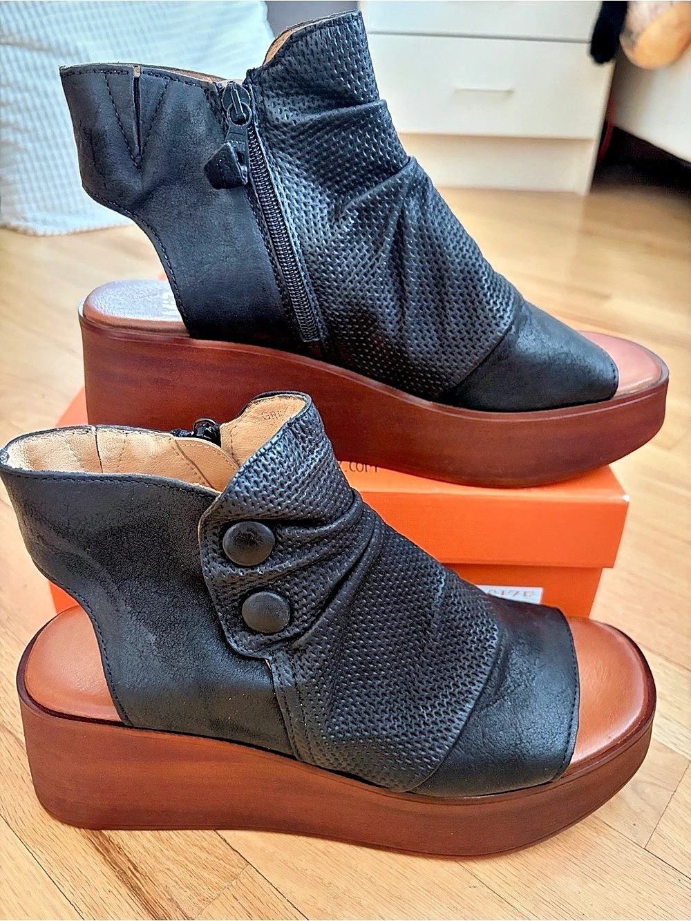 Miz Mooz Wedge Bootie Sandals Black & Brown